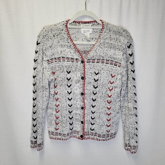 Christopher & Banks Sweaters - Christopher & Banks Large Cardigan Sweater Black Red White Hand Embroidered